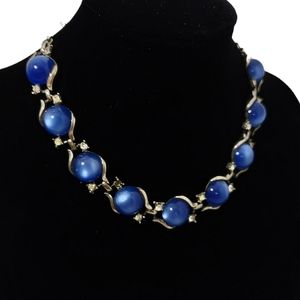 Vintage Necklace Choker Blue Silver Fashion Jewelry